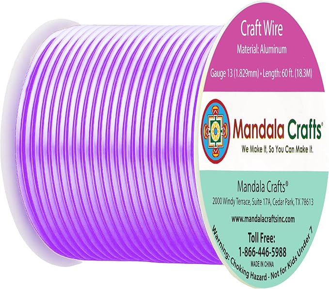 Mandala Crafts 13 Gauge Anodized Aluminum Craft Wire for Jewelry Making - 60 FT Colored Flexible Lavender Wire - Bendable for Bonsai Armature Crafting Sculpting
