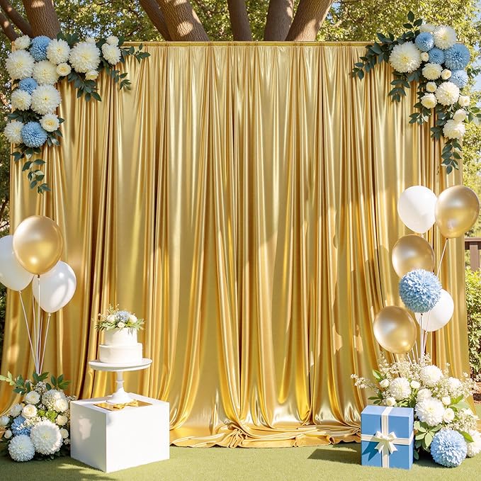 10ft x 10ft Gold Sequin Backdrop Curtain for Parties, Wrinkle Free Thick Glitter Photo Backdrop Drapes 2 Panels 5x10FT Shimmer Back Drop Cloth Shiny Fabric for Wedding Birthday Photography Background