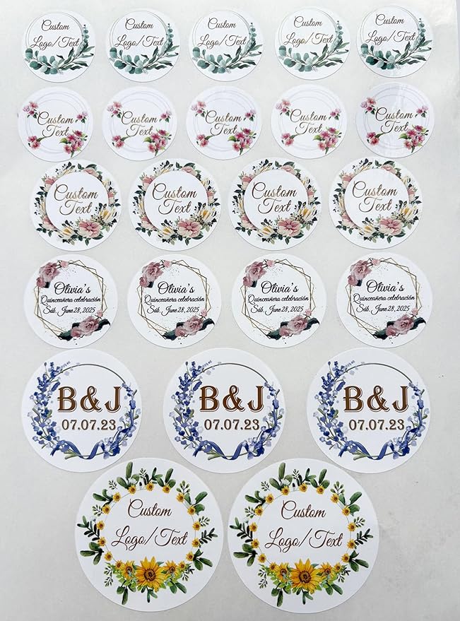Custom Stickers for Weddings, Birthdays & Businesses - Personalized Labels with Your Logo - Waterproof, Fade and Heat Resistant - Pack of 100-1000 (Wreath K, 3 Inch)