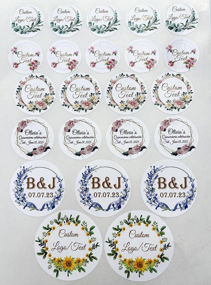 Custom Stickers for Weddings, Birthdays & Businesses - Personalized Labels with Your Logo - Waterproof, Fade and Heat Resistant - Pack of 100-1000 (Wreath G, 3.5 Inch)