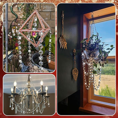 10 PCS Crystal Garland Strands, 33ft Hanging Crystal Strings for Window Curtains Doorway Decorations, Acrylic Clear Maple Leaf Crystal Ornaments for Christmas Tree, Wedding Party Home Chandelier Decor