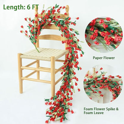 Mizii Burgundy Artificial Flower Garland 6FT Fake Wildflower Floral Garland Hanging Vines Spring Summer Flowers Decorations for Mantle Table Centerpieces Room Wall Fireplace Wedding Decor (Burgundy)