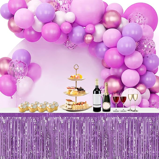 3 Pack 29x108 Inch Light Purple Foil Fringe Table Skirts Metallic Banner for Tinsel Streamer Garland Backdrop for Parade Floats Wedding Thanksgiving Birthday Christmas Halloween Party Decoration
