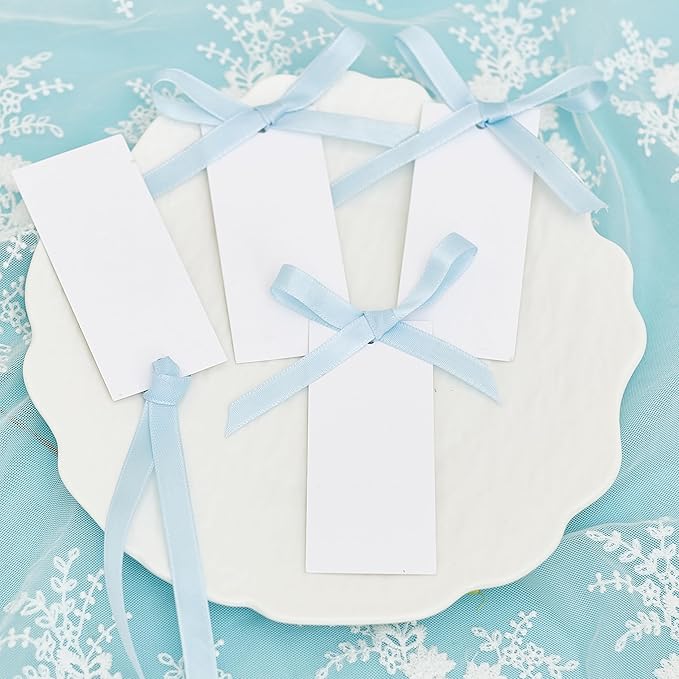 60pcs Wedding Banquet Place Cards for Table Setting.Name Table Cards .Name Cards with Ribbons. Can be Used for Wedding Banquet Table Decoration and Present Tags for Parties (Sky Blue)
