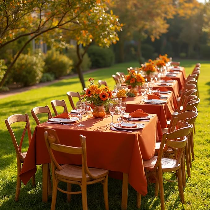 sancua Thanksgiving Square Tablecloths 54x54 Inch Rust, 2 Pack Fabric Fall Table Cloth for Square or Round Tables, Burnt Orange Washable Polyester Table Cover for Dinner, Holiday Party, Display Tables