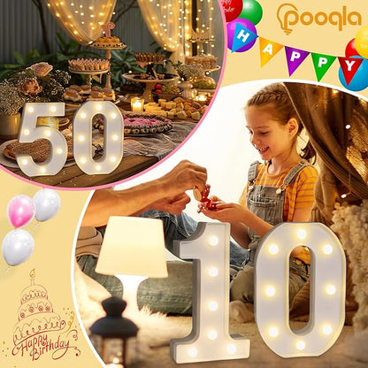 Pooqla Decorative LED Light Up Number Letters, White Plastic Marquee Lights Sign for Birthday Party Wedding Decor, Battery Operated (15)