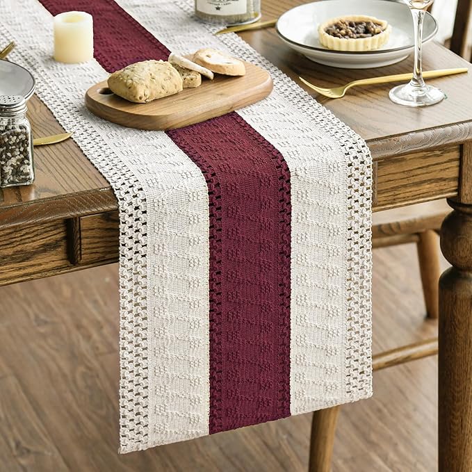 Artoid Mode Red Farmhouse Rustic Table Runner, Seasonal Holiday Hollow Kitchen Dining Table Decoration for Home Party Decor 12x120 Inch