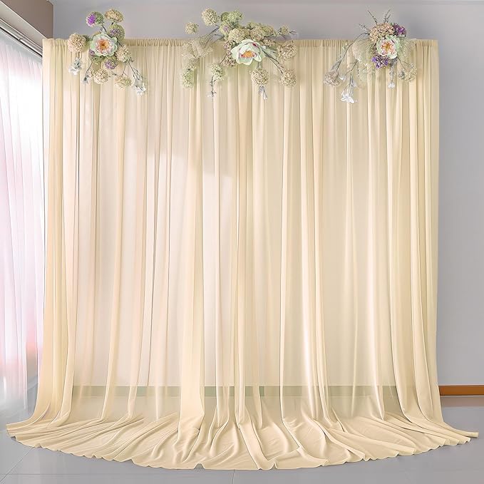 10ft x 10ft Champagne Backdrop Curtains, Wrinkle-Free Sheer Chiffon Fabric Photo Backdrop Drapes for Wedding Arch Party Ceremony Stage Photography Decorations