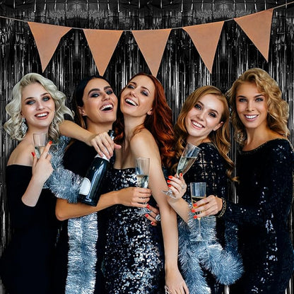 10 Pack Foil Curtain Backdrop Black Metallic Tinsel Foil Fringe Curtains Photo Booth Props for Birthday Wedding Engagement Baby Shower Bachelorette Christmas Holiday Celebration Party