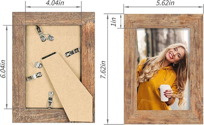 4x6 Picture Frame Set of 4, High Definition Real Glass Rustic Brown Frame, 4 x 6 Wood Photo Frames for Tabletop Display and Wall Mounting