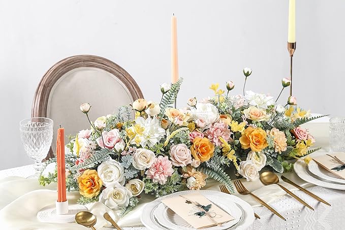 Serra Flora Artificial Wedding Flowers Bouquets Centerpieces Faux Flowers Combo for Fake Flowers with Leaves DIY Floral Arrangements Bridal Baby Shower Home Decor