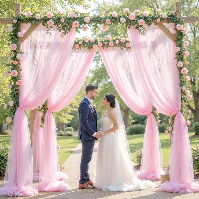 Wedding Arch Draping Fabric Backdrop 1 Panel 30" x 19Ft Pink Drapes Curtains for Wedding Reception Sheer Tulle Backdrop Curtain for Ceremony Birthday Party Baby Shower Arbor Ceiling Decorations