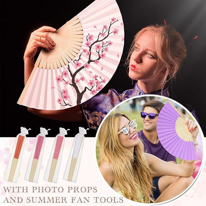 80 Pieces Paper Hand Fan and Organza Hand Fan Bags Bamboo Folded Hand Fan Paper Handheld Fans for Wedding Party and Home Decoration Church Wedding Gift, Party Favors, DIY Decoration(Multicolor)