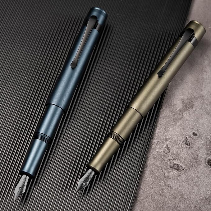 Hongdian M2 Black Forest Mini Fountain Pen, Fine Soft Nib & Sleek Shape Aluminium Short Pocket Travel Pen (Midnight Blue)