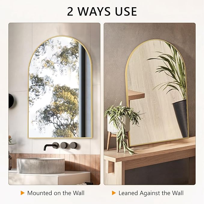 Arched Wall Mirror for Bathroom,Mirrors for Wall,24''x36'',Vanity Mirror for Bedroom Dresser, Entryway, Living Room, Metal Frame (36''x24'',Gold)