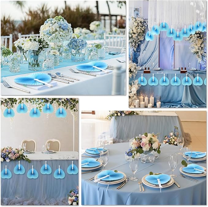Unittype 150 Packs Wedding Paper Fans Heart Shaped Folding Handheld Fans for Wedding Decorate Guests Favor Anniversary Birthday Party Supplies Home Decor(Baby Blue)