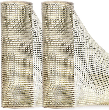 Ribbli 2 Rolls Champagne Gold Metallic Mesh Ribbon Champagne Gold Deluxe Foil Christmas Ribbon for Christmas Tree Wreath Swags Wedding Garland 10 inch x 30 feet(10Yard) Per Roll