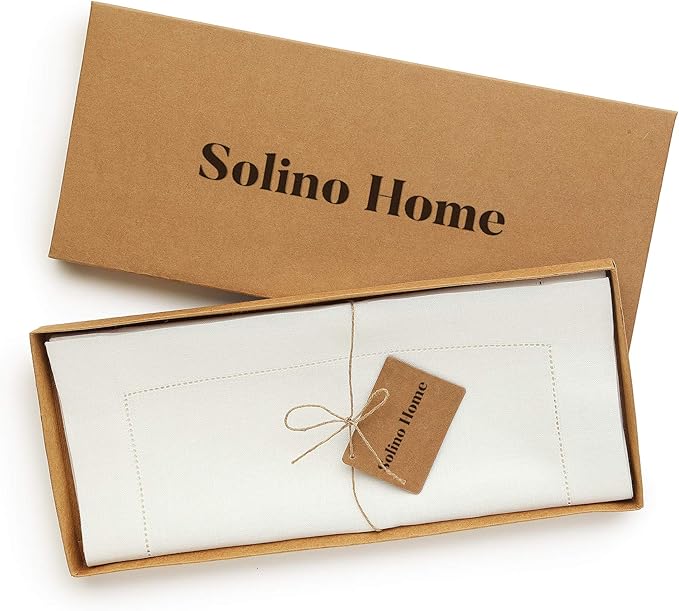 Solino Home Linen Ivory Table Runner 36 Inches - Classic Hemstitch, 100% Pure Linen Coffee Table Runner 14 x 36 Inch Ideal for Dresser Tables - Fall, Halloween, Thanksgiving, Christmas, Holiday