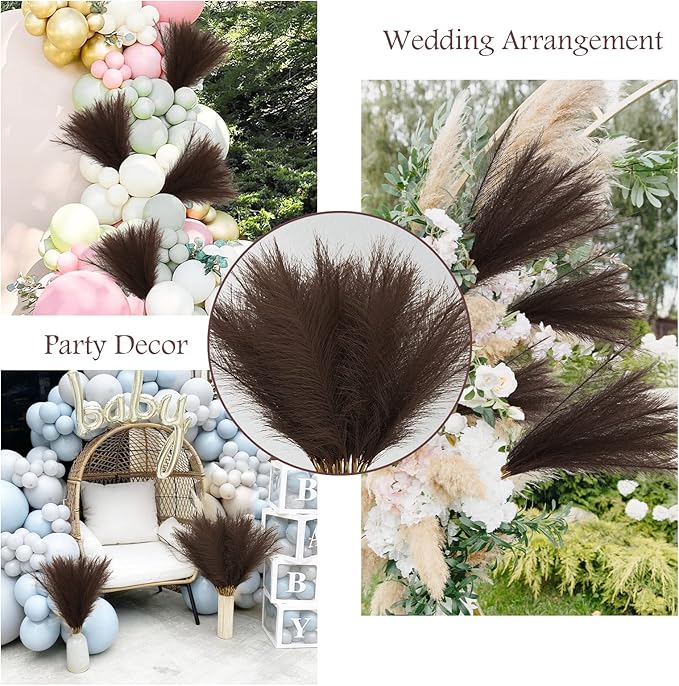 50pcs Faux Pampas Grass Decor, 21.6" Short Artificial Pompous Grass Floral Fake Pompas Grass Branches Vase Filler Flower Arrangement for Home Wedding Boho Decor, Brown