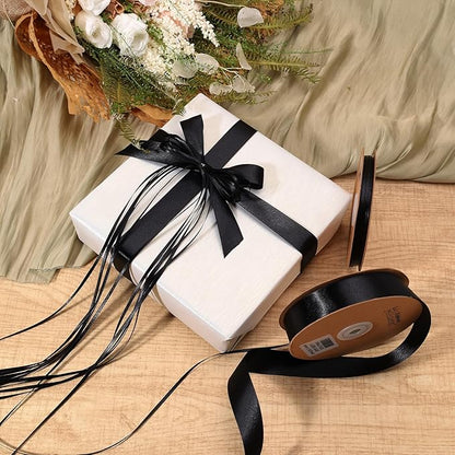 LaRibbons Black Satin Ribbon 1/8 Inch 100 Yards Thin Luxury Double Faced Red Silk Ribbon for Flower Bouquet Crafts Gift Wrapping Bow Christmas Decoration