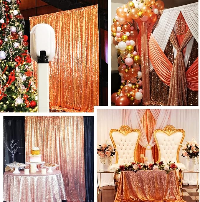 Poise3EHome 6FT x 8FT Sequin Photography Backdrop Curtain for Party Decoration, Rose Gold