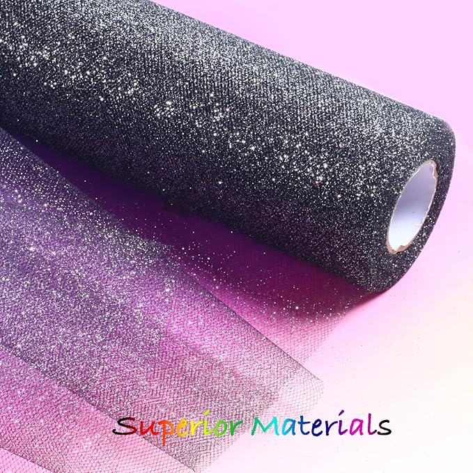 ICOSHOW Sparkling Tulle Rolls, 15” by 30 Yards (90FT) Glitter Tulle Spool Ribbon Fabric for Wedding Birthday Bridal Shower Tutu Skirt Party Gift Wrapping(Black)
