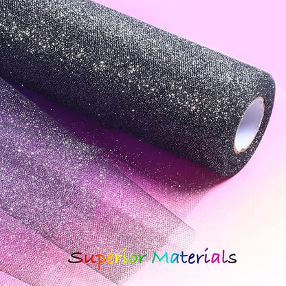 ICOSHOW Sparkling Tulle Rolls, 15” by 30 Yards (90FT) Glitter Tulle Spool Ribbon Fabric for Wedding Birthday Bridal Shower Tutu Skirt Party Gift Wrapping(Black)