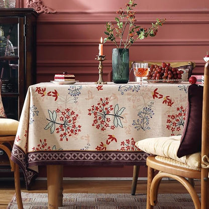 patdrea Designer French Linen Small Square Table Cloth,Vintage Red Floral Breathable Tablecloth,Dacorative Table Cover for Kitchen Dining,Christmas,Holiday,Thanksgiving,Tea Party,55"x55"-Newmari