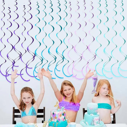 36 Pcs Mermaid Hanging Swirl Decorations Teal Purple Felt Swirl Streamer Spiral Ceiling Decorations Garland for Little Mermaid Under The Sea Birthday Wedding Bridal Shower Baby Shower Party Supplies