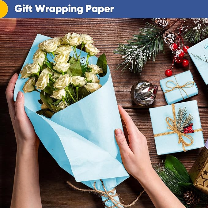 Vanhench 17.5"×963" (80 1/4FT) Blue Wrapping Paper, Sky Blue Kraft Paper Roll for Wedding/Fathers Day/Birthday/Baby Shower/Bouquet Flower Wrapping, Solid Color Blue Bulletin Board Paper