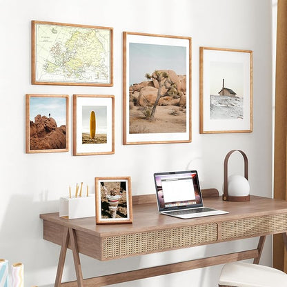 22x28 Picture Frame USA-Sourced Natural Cherry Wood Solid Original Wood Photo Frame Rounded Corner with Mat to 18x24 Picture Display with Real Glass Family Picture, Wedding Picture, Photo, Certificate