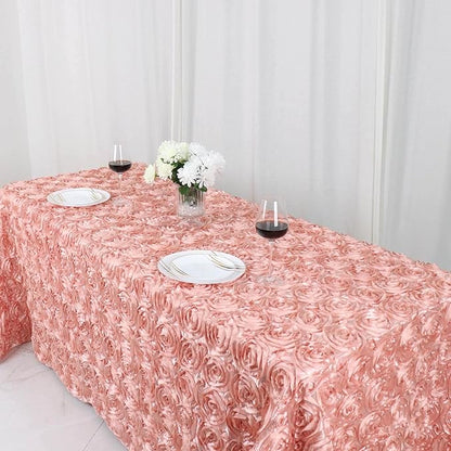 Efavormart 90"X132" Dusty Rose Grandiose 3D Rosette Satin Rectangle Tablecloth for Wedding Party Event