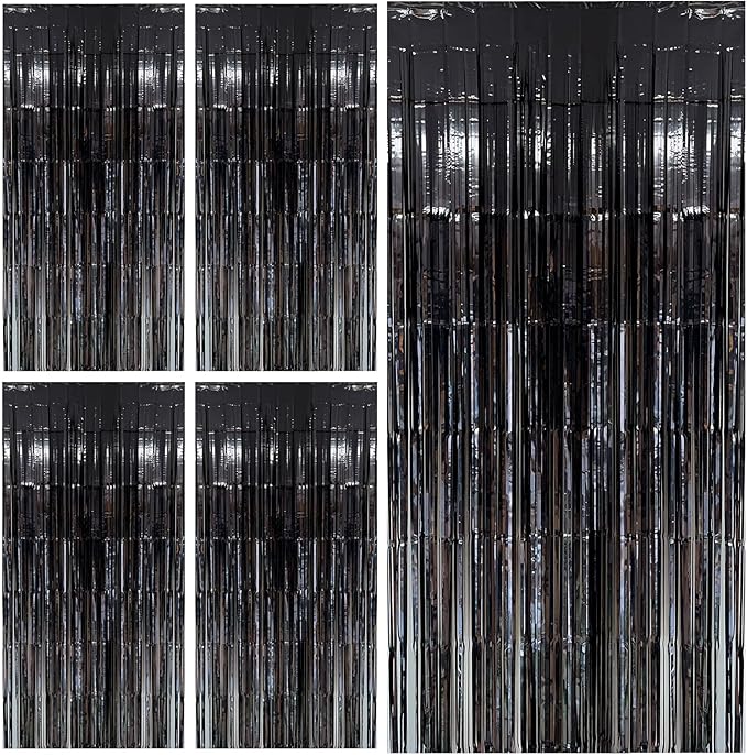 Black Party Streamers Foil Fringe Backdrop Curtains Tinsel Streamers Birthday Party Decorations Fringe Backdrop for Birthday Party Graduation Bridal Shower