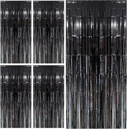 Black Party Streamers Foil Fringe Backdrop Curtains Tinsel Streamers Birthday Party Decorations Fringe Backdrop for Birthday Party Graduation Bridal Shower