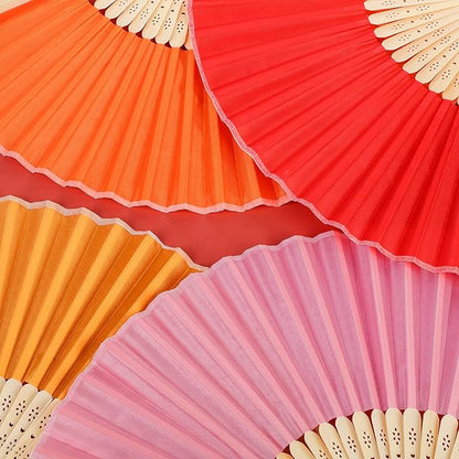 URATOT 36 Pieces Multicolor Folding Fans Silk Bamboo Folding Fans Handheld Fan for Wedding, Party Decoration