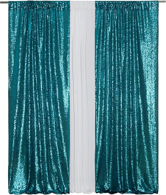 Eternal Beauty Sequin Backdrop Curtains, 2x8 Ft-2 Panels Teal Back Drop for Shimmer Photography Party Wedding Birthday Decor