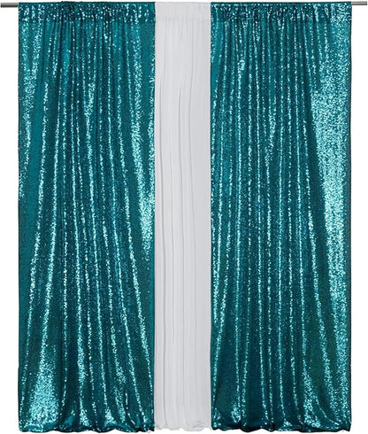 Eternal Beauty Sequin Backdrop Curtains, 2x8 Ft-2 Panels Teal Back Drop for Shimmer Photography Party Wedding Birthday Decor