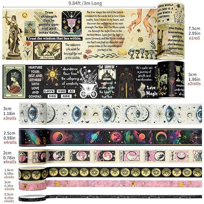29 Rolls Washi Tape Set - Tarot Theme Decorative Masking Tape Colored Patterns, Vintage Adhesive Artists Tapes for Journaling Supplies, Diy Crafts, Scrapbooking, Junk Journal Supplies, School Supplies