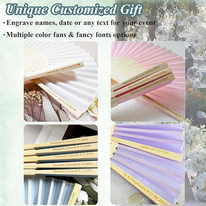 25 Sets Personalized Pink Hand Fans, Custom Engraved Folding Fans for Wedding Guests, Bamboo Folded Handheld Fan Wedding Fan Bridal Dancing Props Party Favors Bridal Shower Gifts