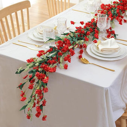 Mizii Burgundy Artificial Flower Garland 6FT Fake Wildflower Floral Garland Hanging Vines Spring Summer Flowers Decorations for Mantle Table Centerpieces Room Wall Fireplace Wedding Decor (Burgundy)