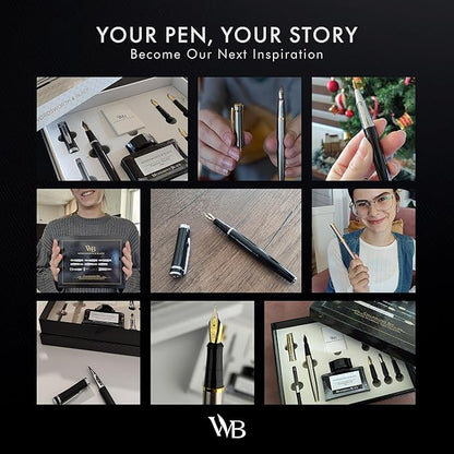 Wordsworth & Black Fountain Pen Gift Set, Includes Bottle, 6 Cartridges, Refill Converter, 4 Replacement Nibs, Premium Package, Journaling, Calligraphy, Smooth Writing Pens [Black Gold]