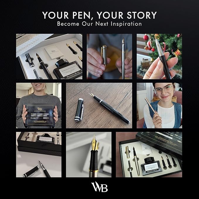 Wordsworth & Black Fountain Pen Gift Set, Includes Bottle, 6 Cartridges, Refill Converter, 4 Replacement Nibs, Premium Package, Journaling, Calligraphy, Smooth Writing Pens [Green Chrome]