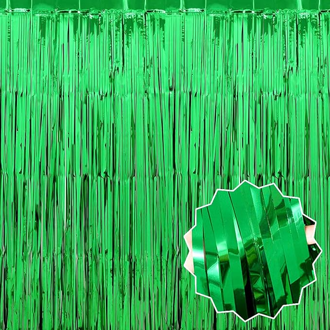 6 Pack Green Foil Fringe Curtains Backdrop, 3.28 x 8.2 Ft Metallic Streamers Tinsel Curtains Background for Photo Booth, Birthday, Weddings, Carnivals, Graduation, Themed Party Decorations