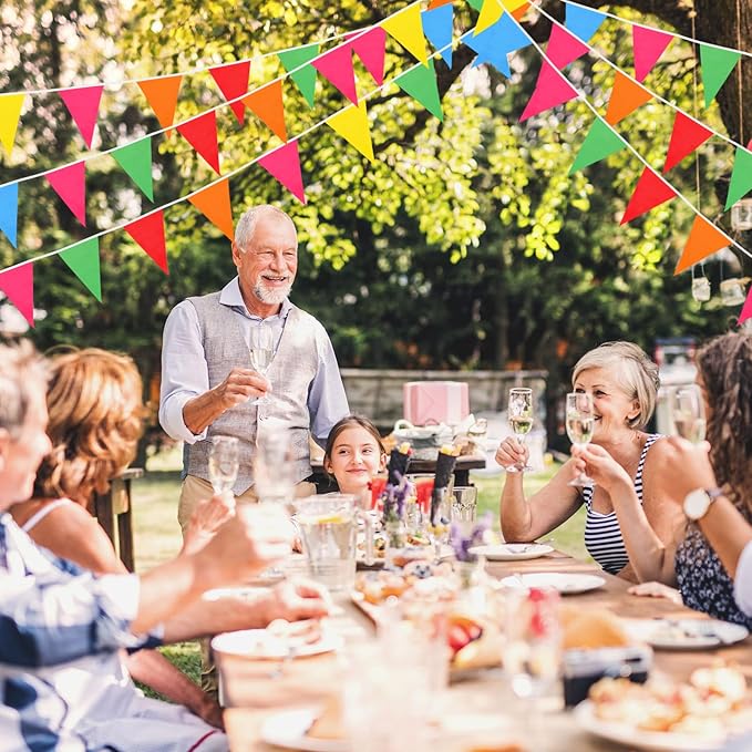 Tatuo 200 Feet Solid Pennant Banners Flags String Triangle Hanging DIY Bunting Flags Party Decorations for Grand Opening Party Banners for Kids Birthday, Shops (Mixed Colors)