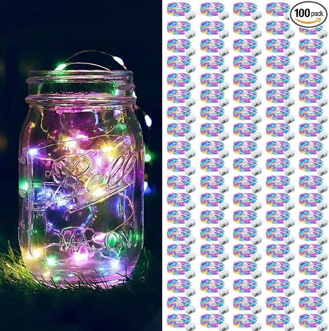 ZGWJ 100 Pack Fairy Lights Battery Operated, 7ft 20 Mini LED Fairy String Lights Silver Wire 3 Modes for DIY, Parties, Wedding, Bedroom, Halloween Christmas Decoration Multicolor