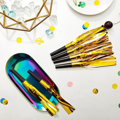 200 Pcs Party Blowers Noise Makers Party Horns Blowout Clappers Noisemakers for Halloween Christmas Birthday Sporting Party New Year's Eve Party Supplies 2025(Black Gold)