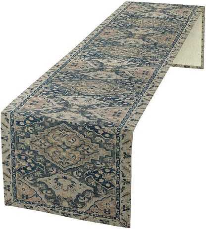 Vintage Boho Floral Table Runner, Rustic Country Farmhouse Blue Grey Retro Flower Pattern for Home Kitchen Table Decor Dining Coffee Room Party Decor 13x72in