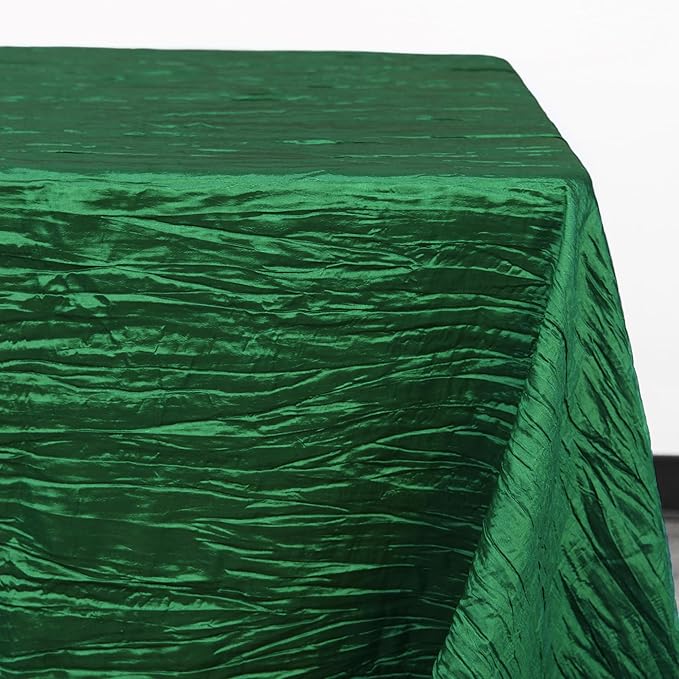 YOUR CHAIR COVERS - 90 x 156 inch Rectangular Crinkle Taffeta Tablecloth - Hunter Green, Rectangle Table Linens for 8 ft Rectangular Tables, Wedding Crushed Table Cloth