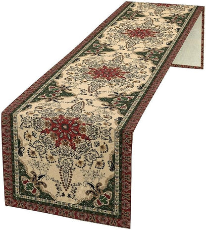 Vintage Paisley Bohemian Table Runner Beige Red Rustic Farmhouse Home Kitchen Table Dining Coffee Room Garden Party Wedding Decor 13x90in