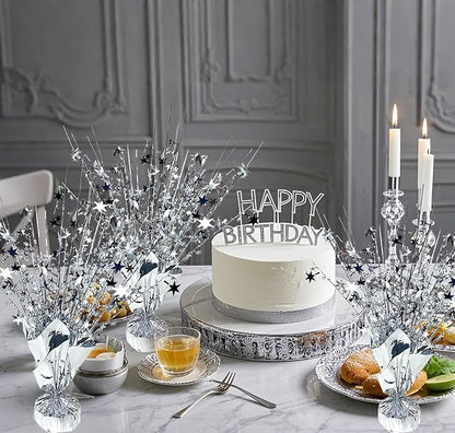 12 Pack Metallic Foil Spray Centerpiece Star Table Decoration Burst Table Centerpieces for Birthday Wedding Anniversary Graduation Holiday Party Supplies Decor, Silver